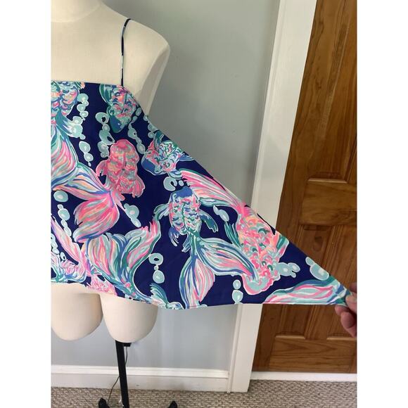 Lilly Pulitzer Maisy Halter Tank Top Blouse Silk Solar Blue Night Swimming XS - Picture 3 of 7